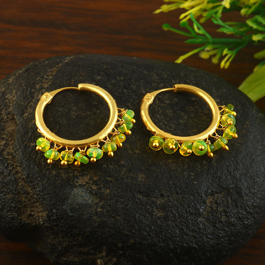 Natural Green Opal Gemstone Bead Drop Hoop Earrings – Handmade Jewelry