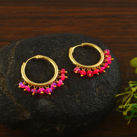 Natural Pink Opal Earring, 925 Sterling Silver & Gold Vermeil, Minimalist Statement, Artisan Dangle Hoops.