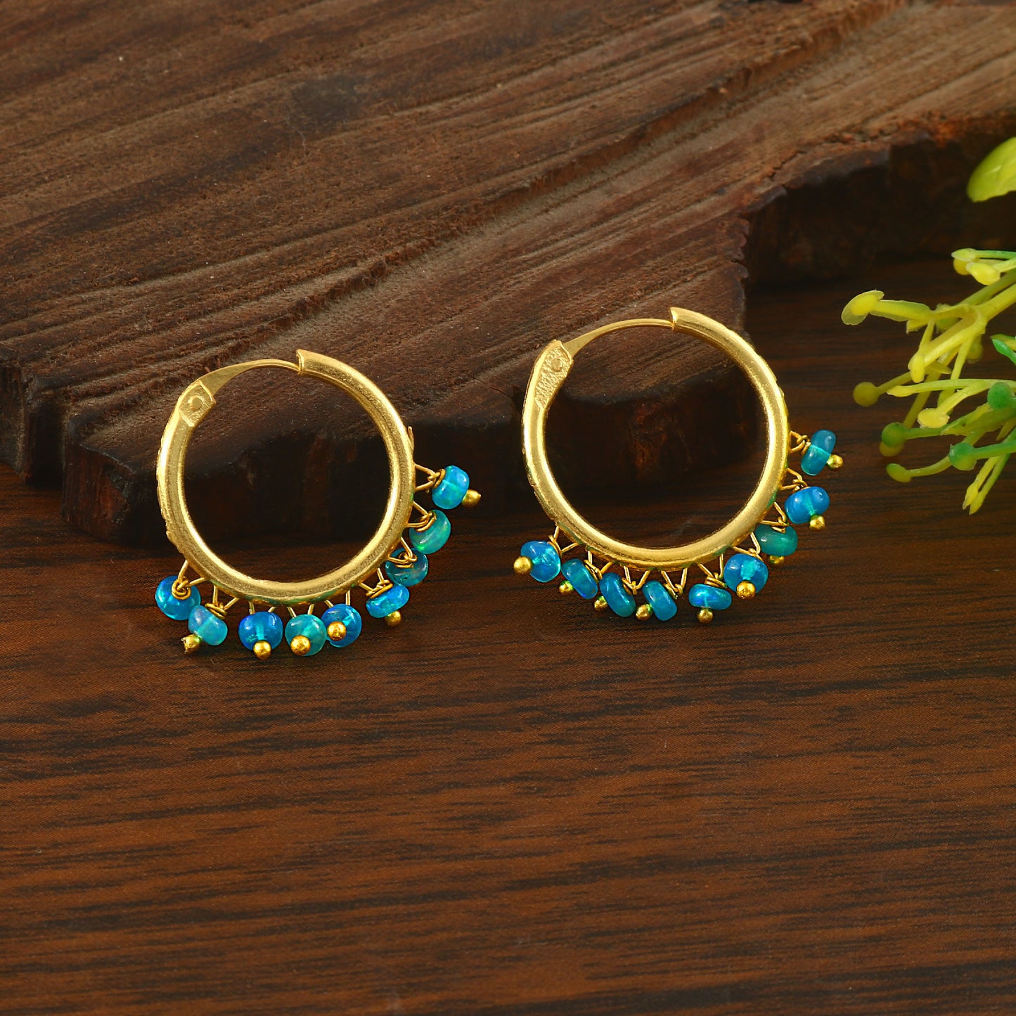 Natural Blue Opal Hoop Earrings