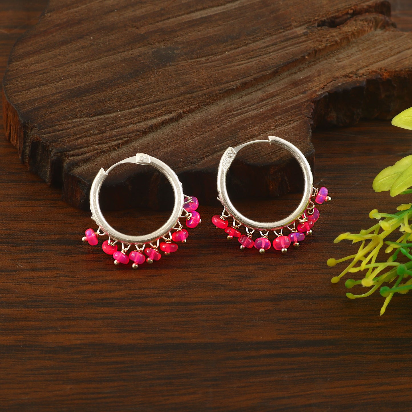 Aura Pink Opal Hoop Earrings