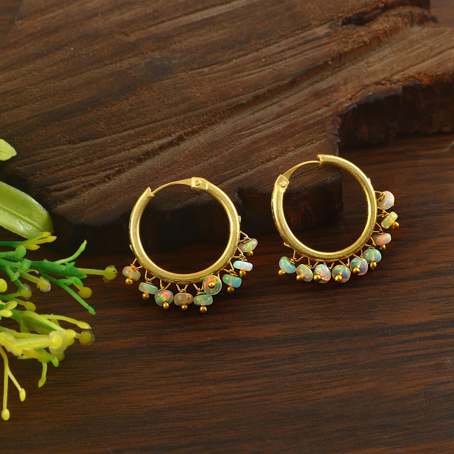 Natural White Opal Hoop Earrings