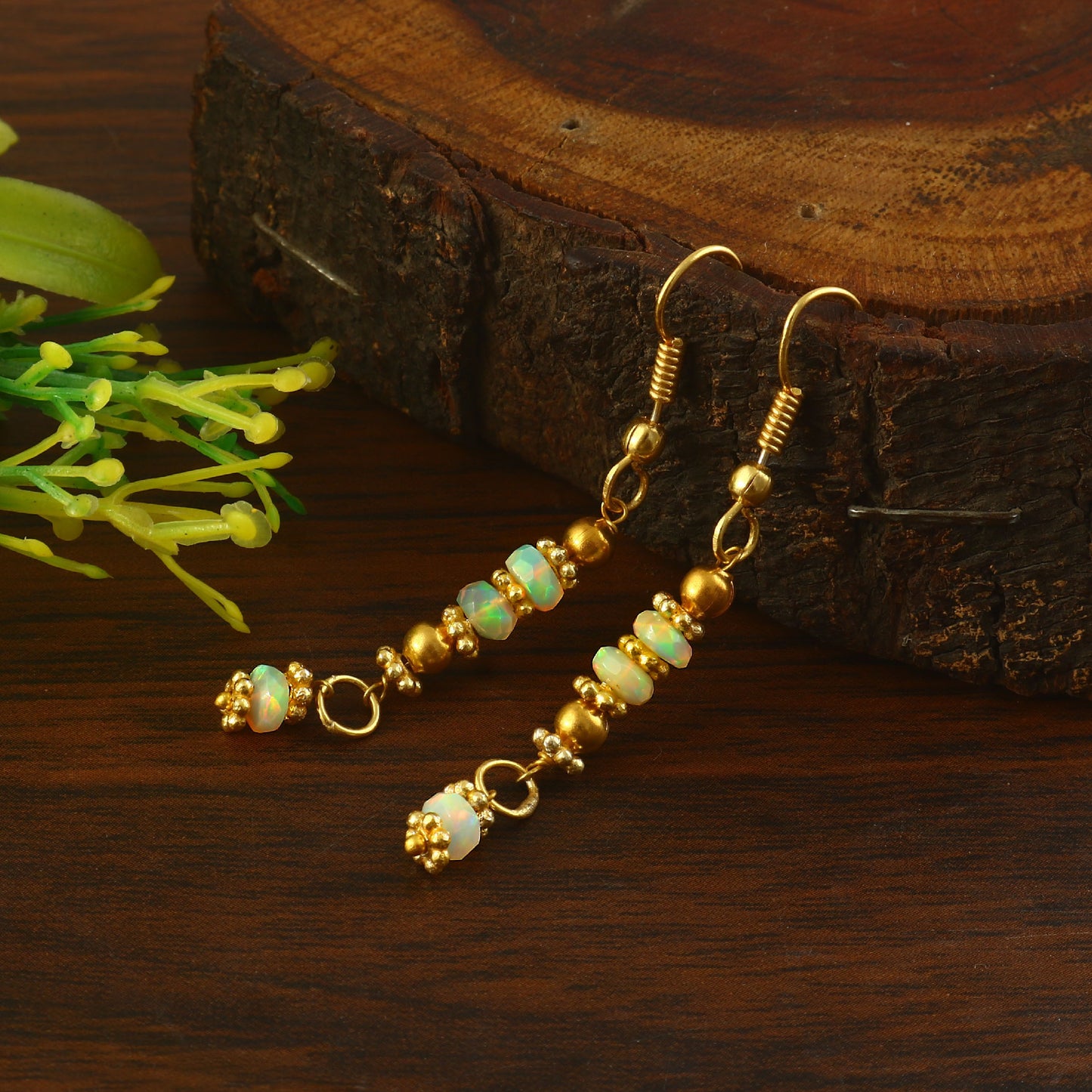 Handmade Natural White Opal Dangle Earrings