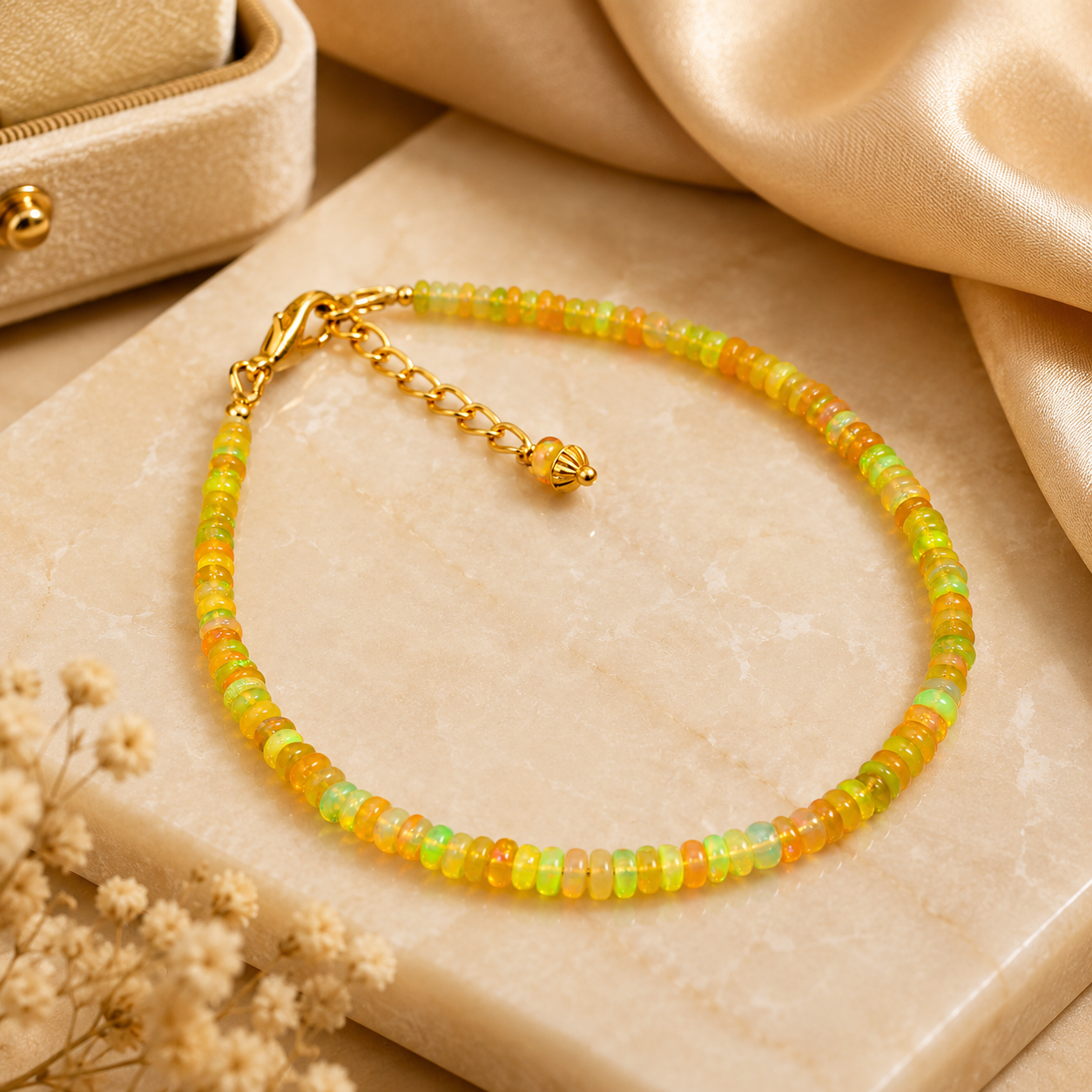 Natural Opal Beaded Bracelet | Handmade Genuine Opal Gemstone Bracelet | Healing Crystal Jewelry for Women | October Birthstone Gift