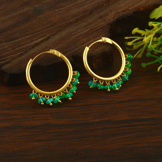 Natural Green Opal Gemstone Bead Drop Hoop Earrings – Handmade Jewelry
