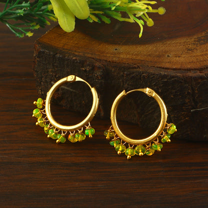Natural Green Opal Gemstone Bead Drop Hoop Earrings – Handmade Jewelry