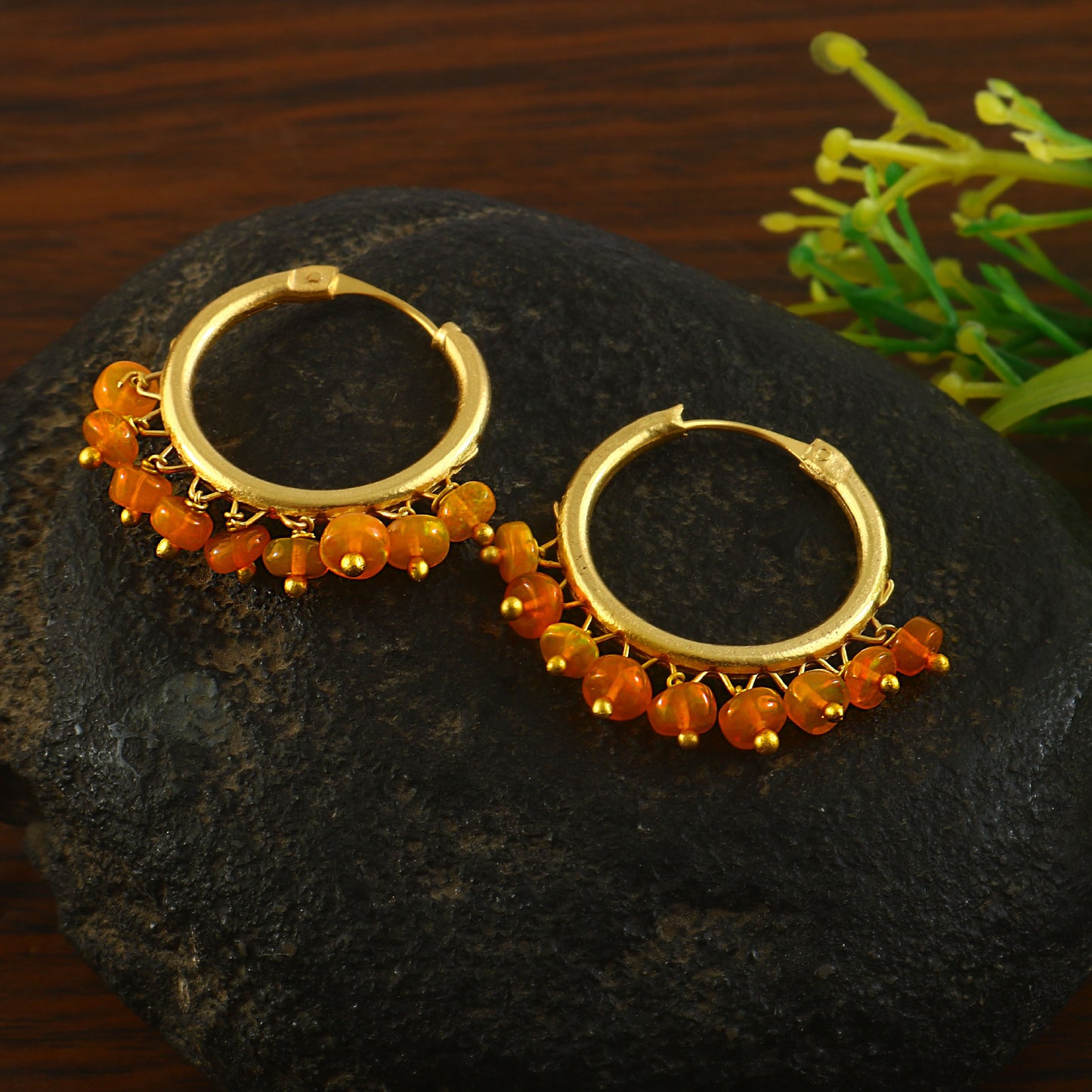 Ethiopian Opal Beaded Hoop Earrings for Women