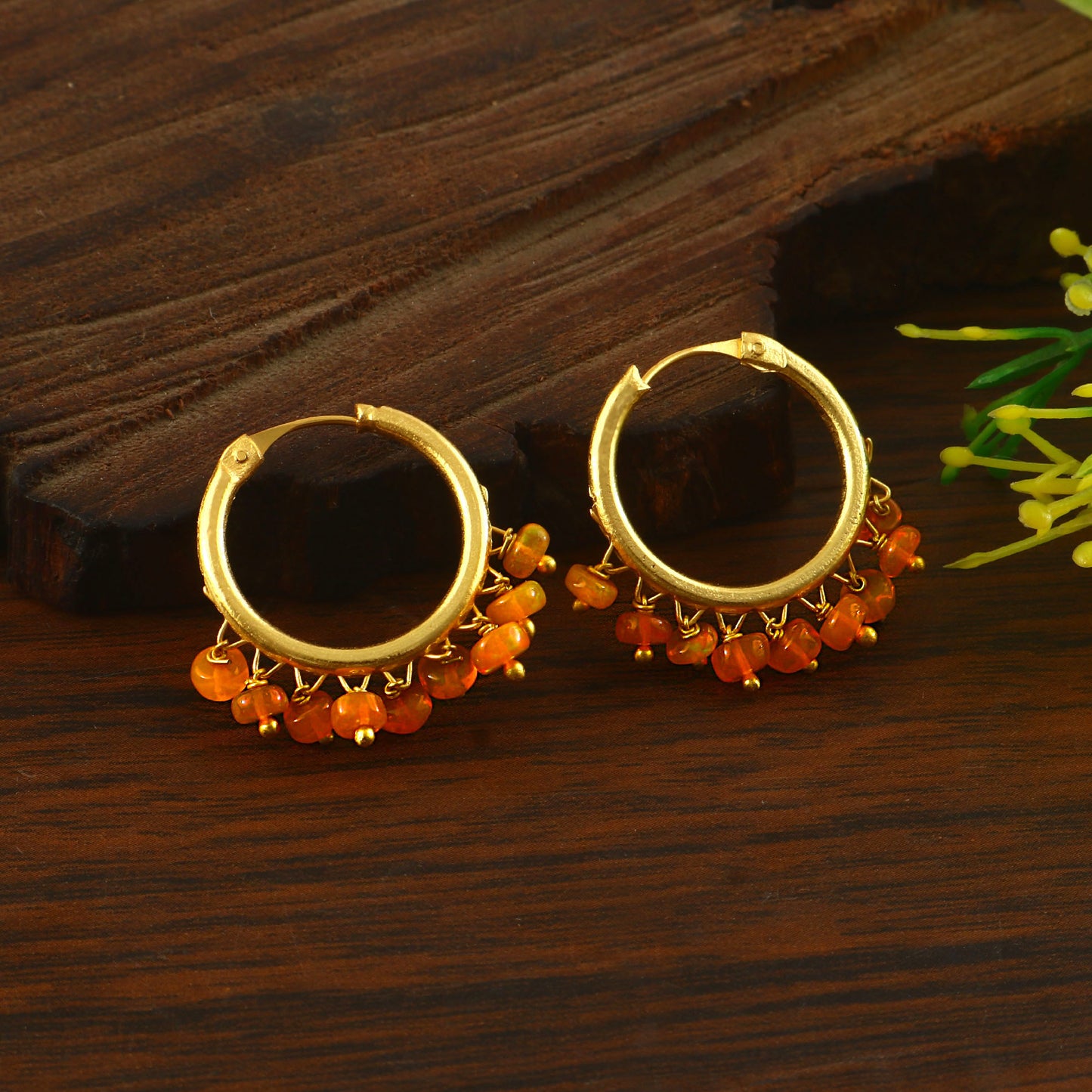 Ethiopian Opal Beaded Hoop Earrings for Women