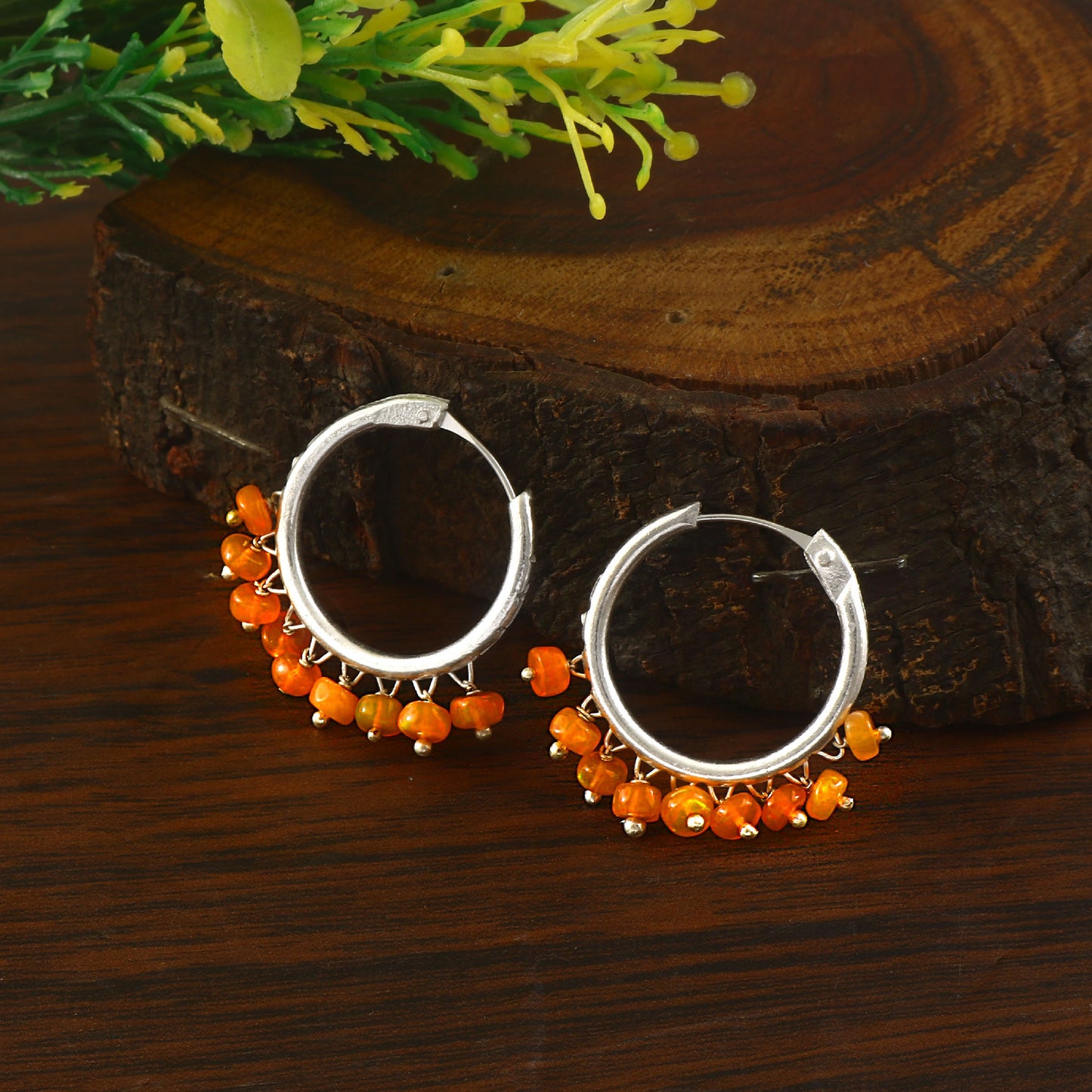 Aura Orange Fire Opal Hoop Earrings