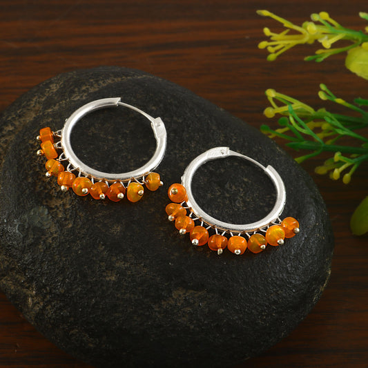 Natural Orange Fire Opal Hoop Earrings
