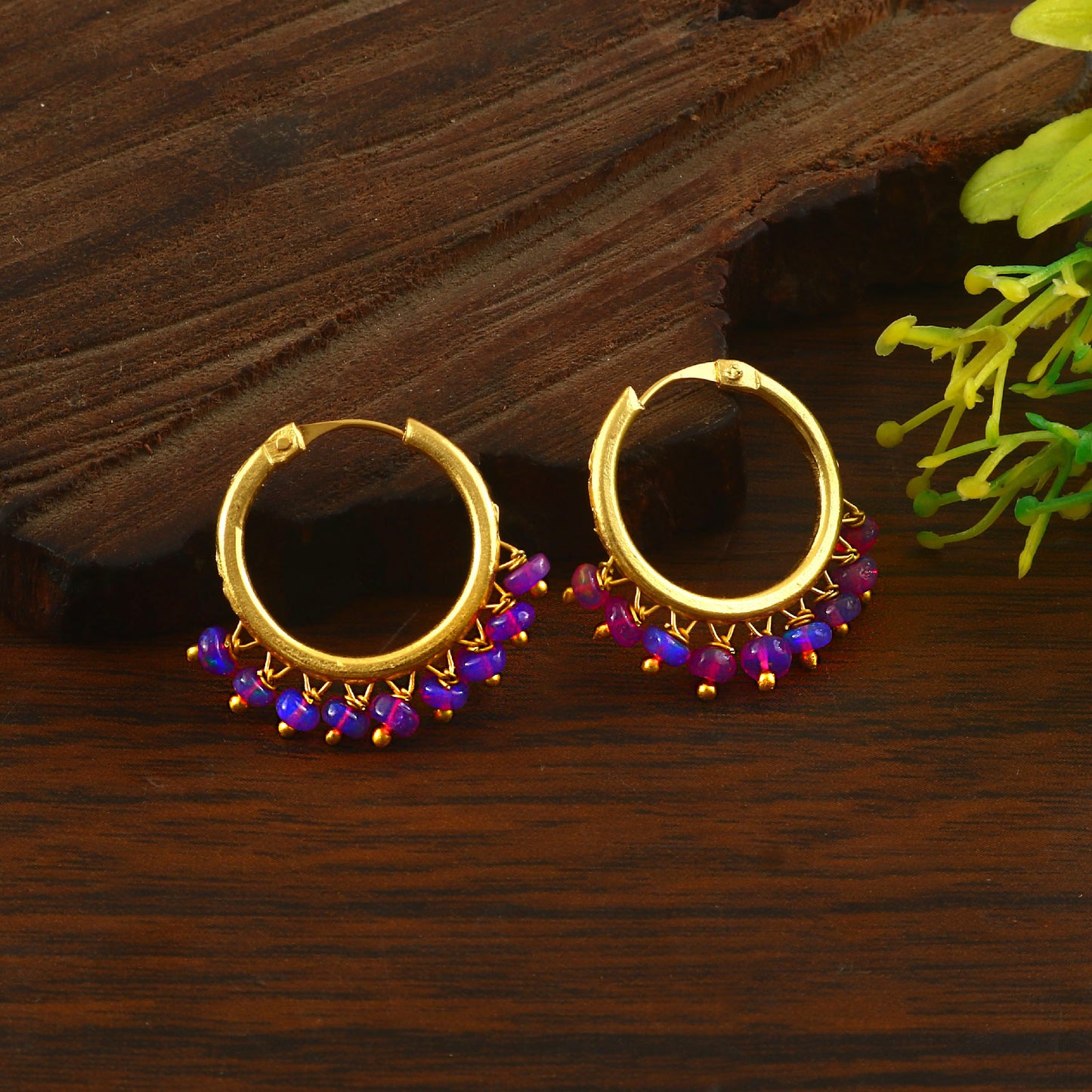 Aura Purple Opal Hoop Earrings