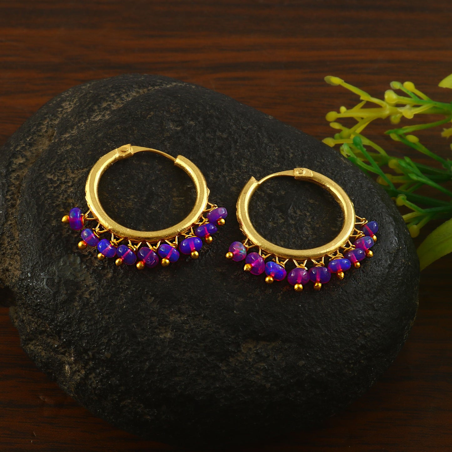 Aura Purple Opal Hoop Earrings