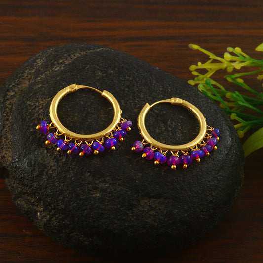 Natural Purple Opal Hoop Earrings