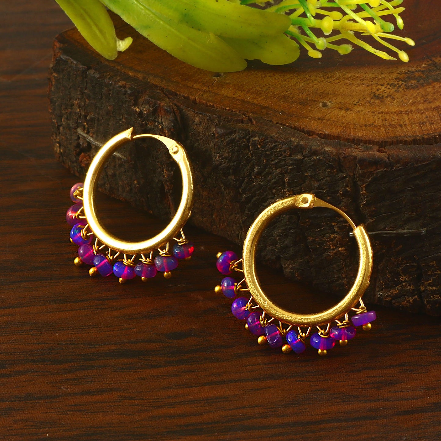 Aura Purple Opal Hoop Earrings