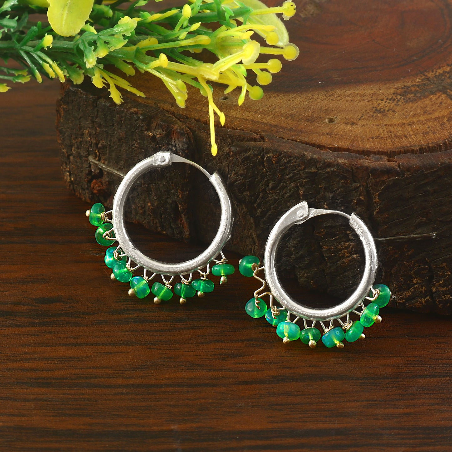 Aura Green Opal Hoop Earrings
