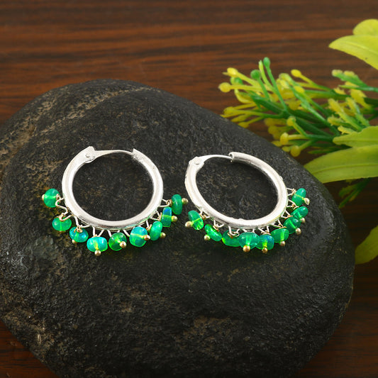 Natural Green Opal Hoop Earrings