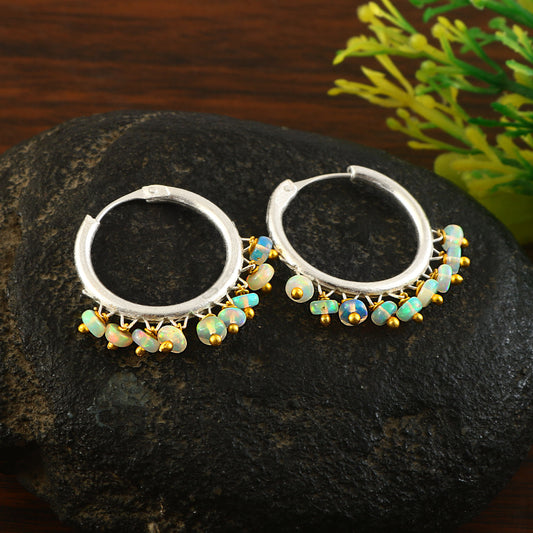 Natural Fire Opal Hoop Earrings