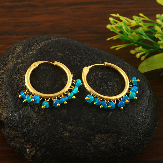 Natural Blue Opal Hoop Earrings