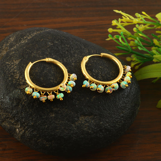 Natural White Opal Hoop Earrings