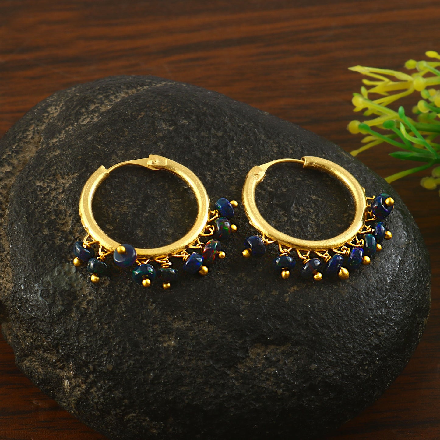 Aura Black Opal Hoop Earrings (Gold)
