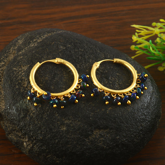Aura Black Opal Hoop Earrings (Gold)