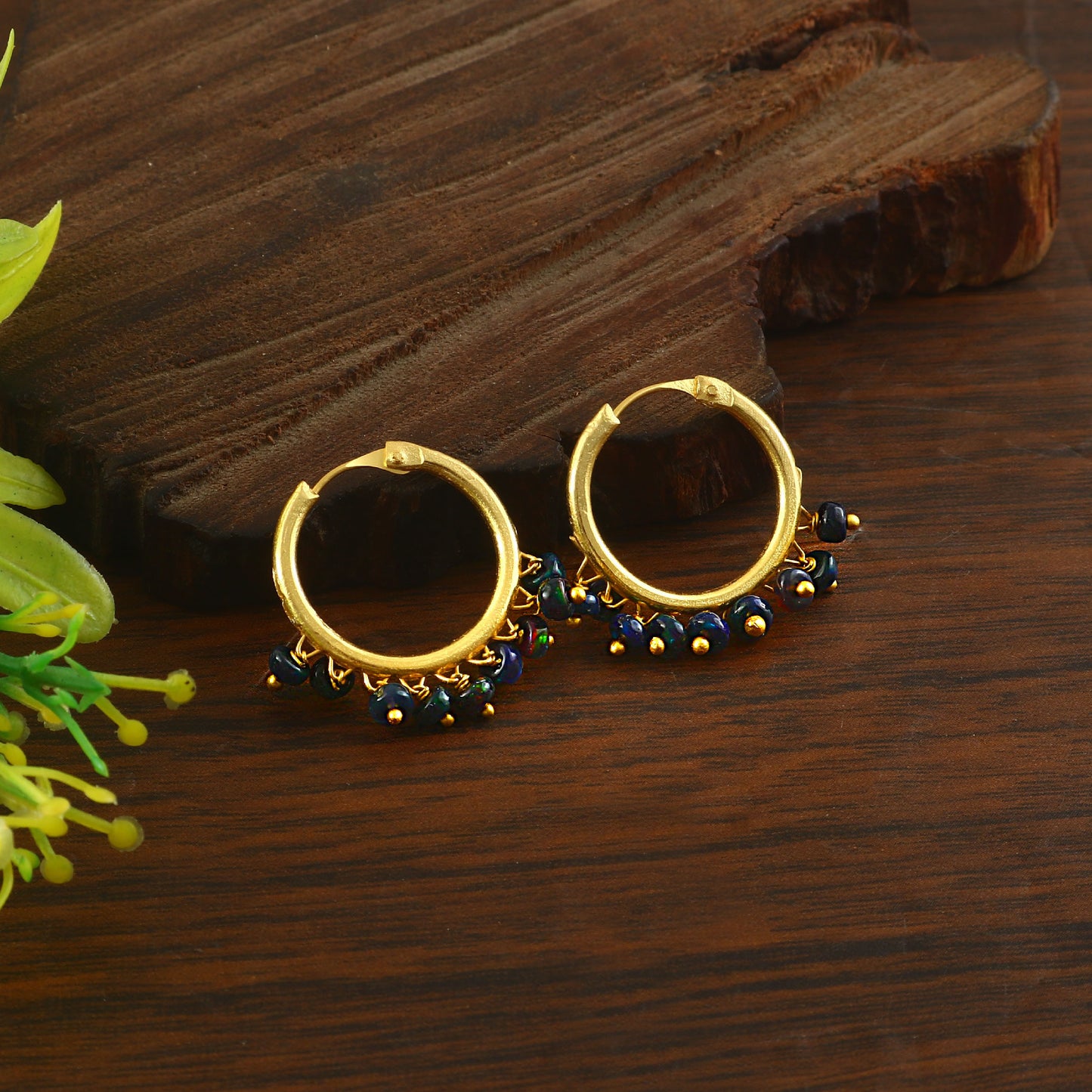 Aura Black Opal Hoop Earrings (Gold)