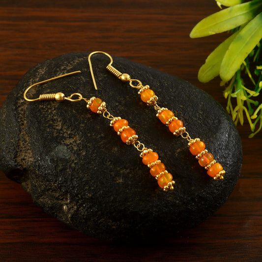 Natural Orange Opal Dangle Earrings
