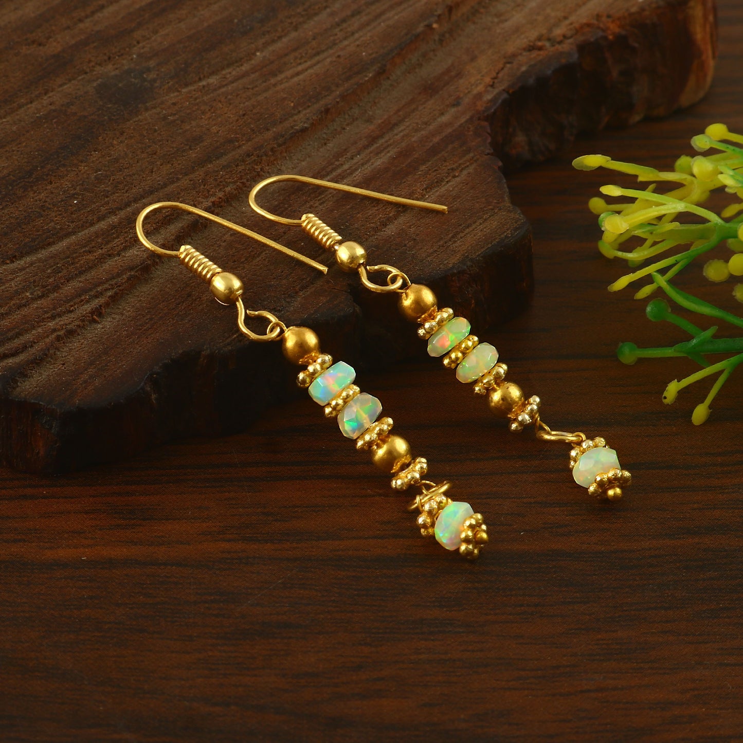 Aura White Opal Dangle Earrings