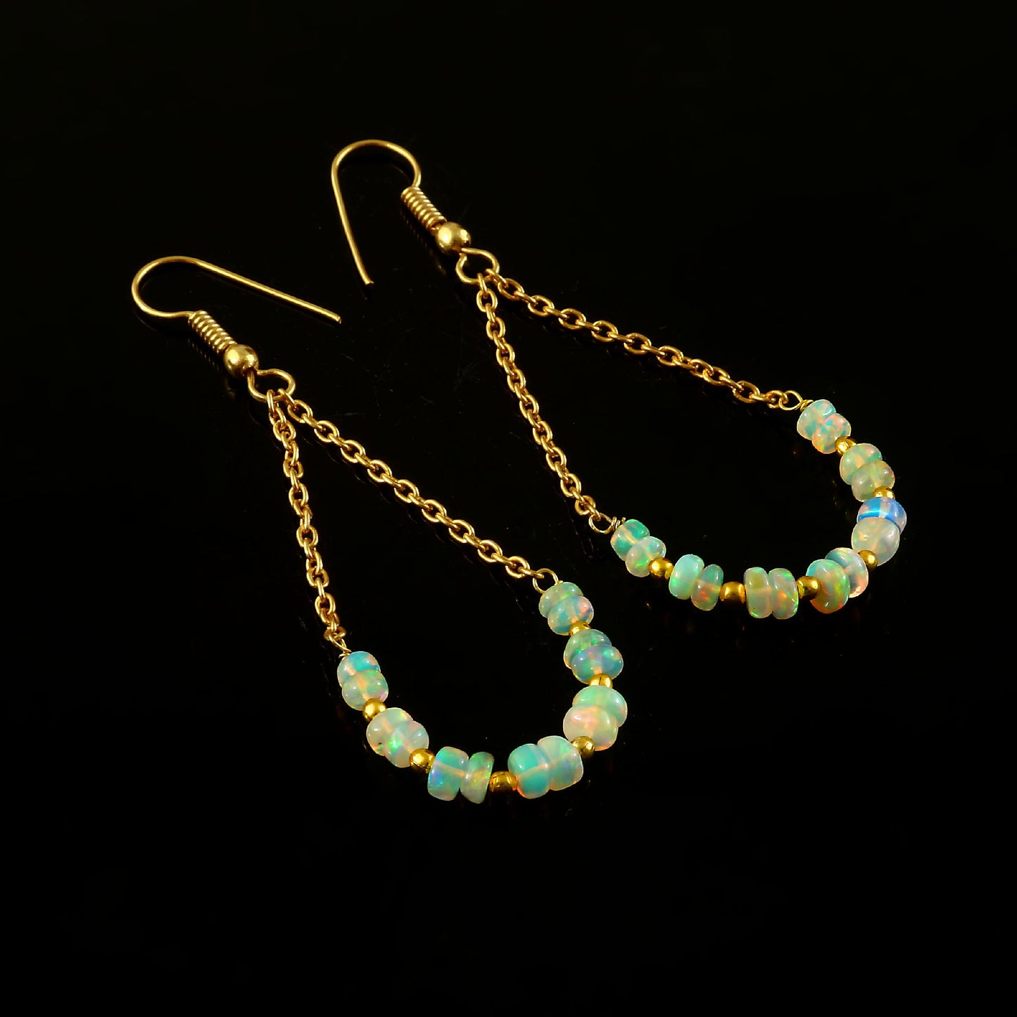 Natural Ethiopian Opal Dangle Earrings (Gold) | Handmade Jewelry