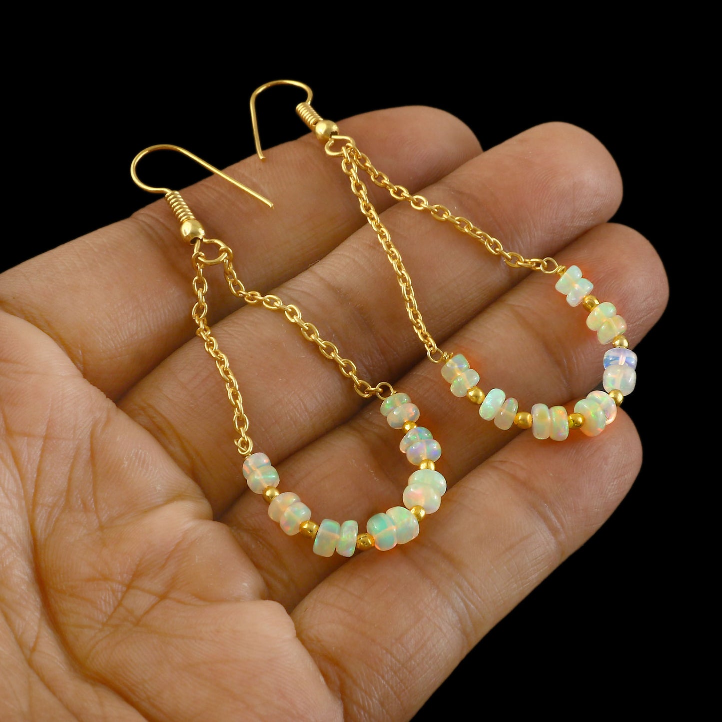 Natural Ethiopian Opal Dangle Earrings (Gold) | Handmade Jewelry