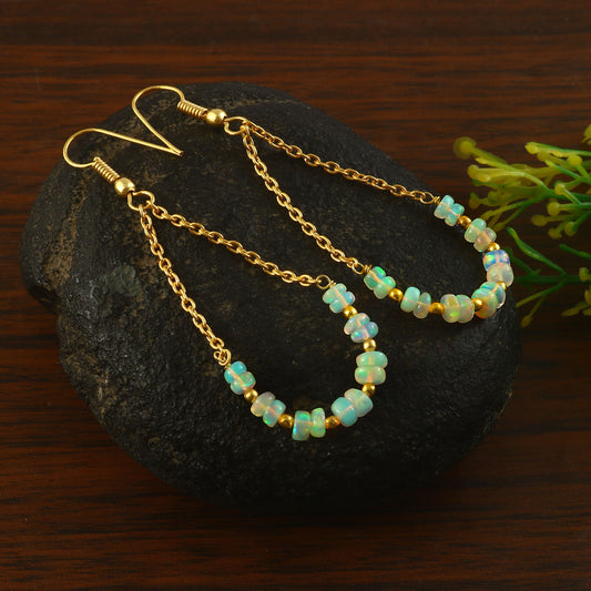 Natural Ethiopian Opal Dangle Earrings (Gold) | Handmade Jewelry