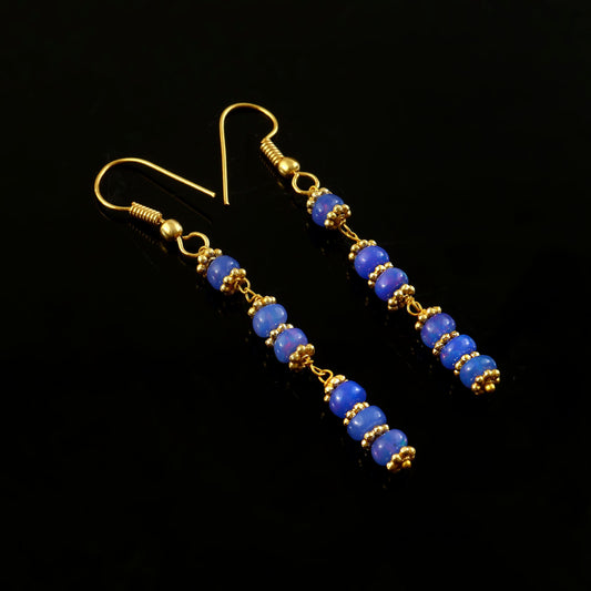 Handmade Blue Opal Dangle Earrings - Gold-Tone Beaded Jewelry